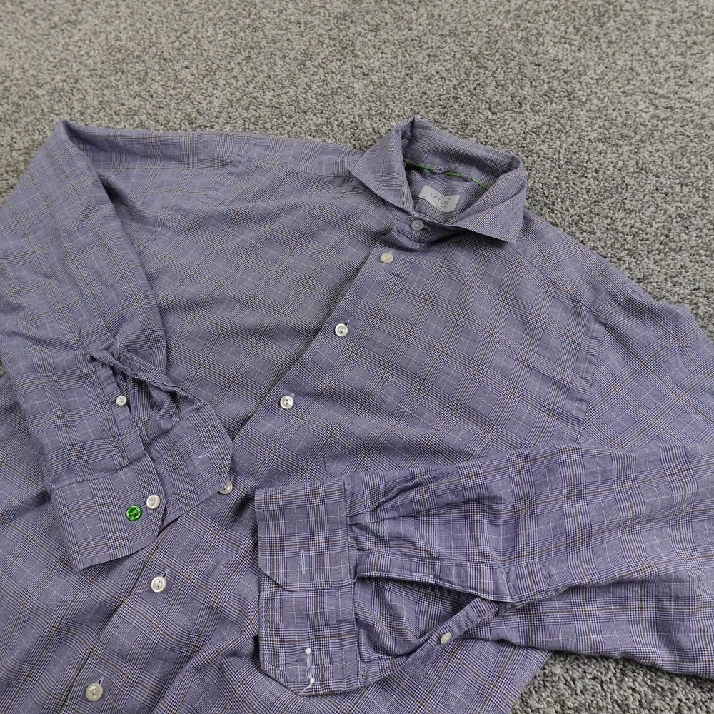 Eton Shirt Mens 16.5 42 L Blue Plaid Slim Fit Long Sleeve Button Up Dress Casual